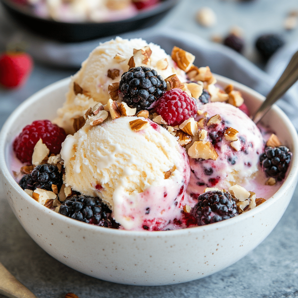 Berry Cottage Cheese Ice Cream: The Ultimate Healthy & Creamy Treat You’ll Crave 8 Berry cottage cheese ice cream with toppings
