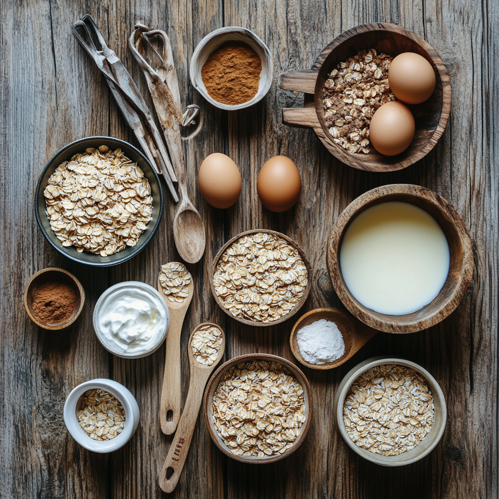 Coffee Cake Baked Oatmeal Recipe: Cozy, Easy & Delicious 7 ingredients for coffee cake baked oatmeal on wooden table