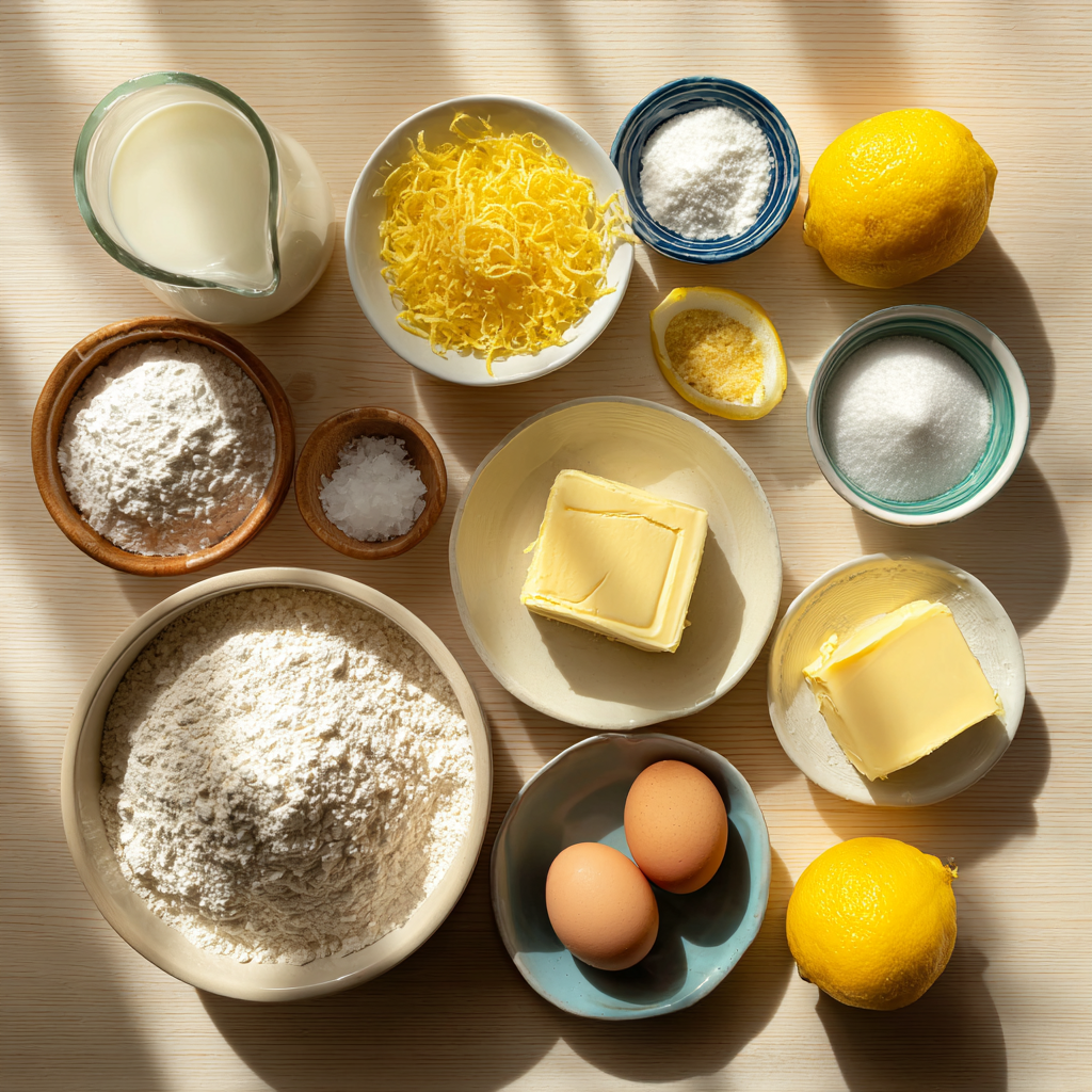 Baked Lemon Donuts: A Zesty, Healthier Treat You’ll Love 5 Ingredients for baked lemon donuts laid out on a counter