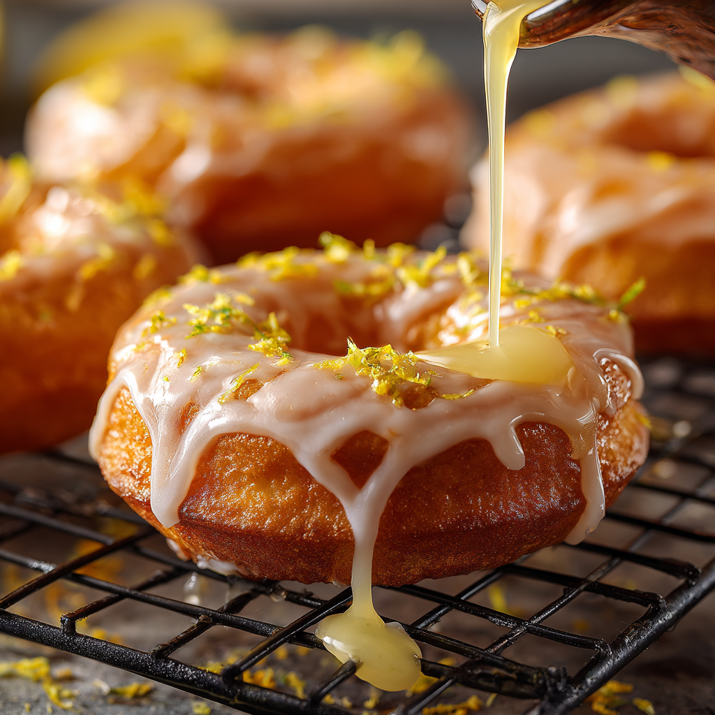 Baked Lemon Donuts: A Zesty, Healthier Treat You’ll Love 7 Lemon glaze being drizzled over baked donuts