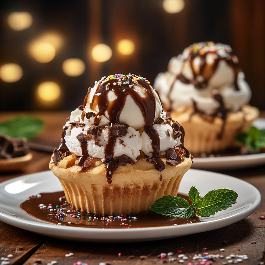 served-cookie-cups-ice-cream.jpg Cookie cups topped with ice cream and caramel drizzle